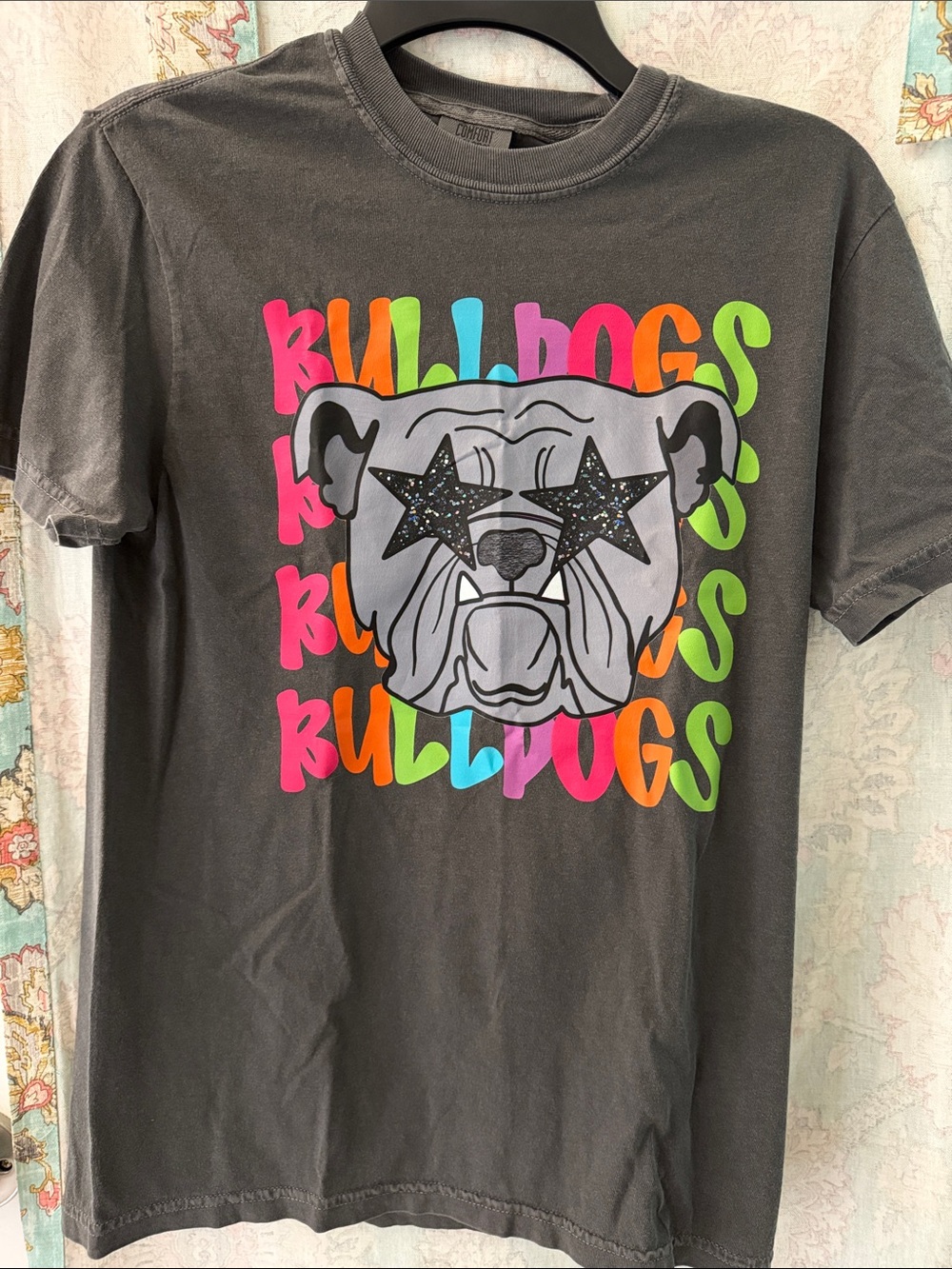 Comfort Colors Black Tee with Neon Bulldogs Graphic